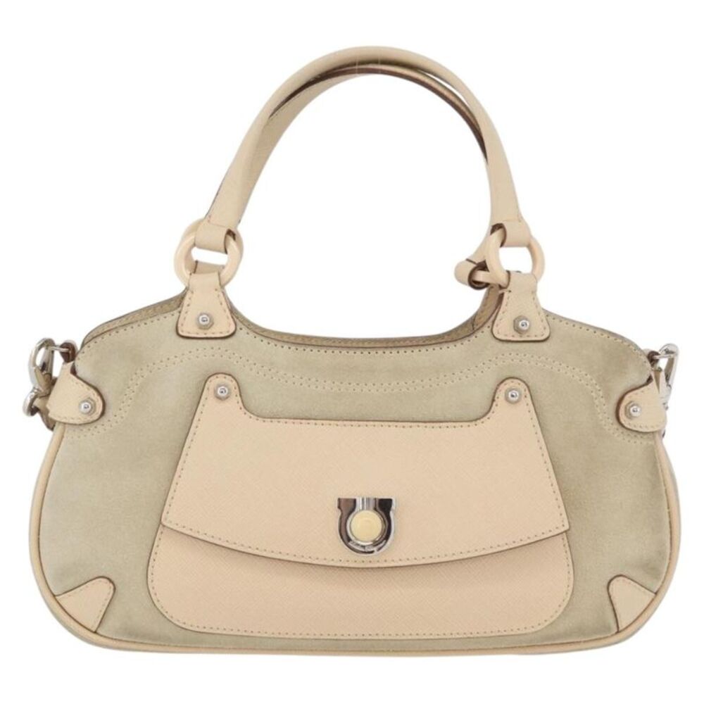 Salvatore Ferragamo Gancini Suede Beige Suede Handbag